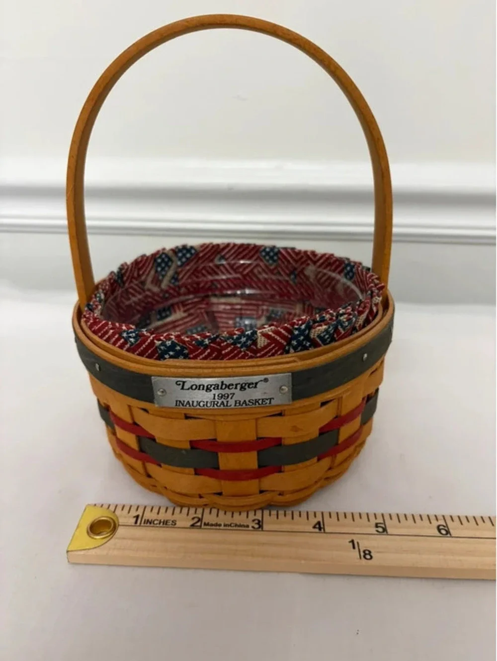 Longaberger 1997 Inaugural Basket Patriotic Liner & Plastic Protector